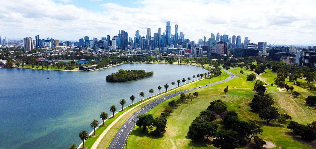 Aerial of Albert Park in Melbourne